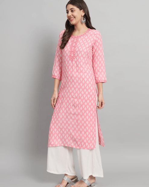 Pink Kurti With White Palazzo