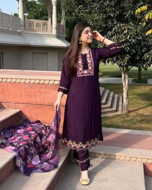 Embroidered Dark Purple Salwar Suit