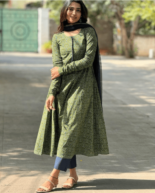 Green Colour Anarkali Kurti Set