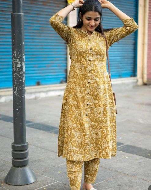 Mustard Yellow Kurti combination With Pant
