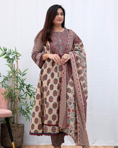 Sanganeri Print Anarkali Kurti Set