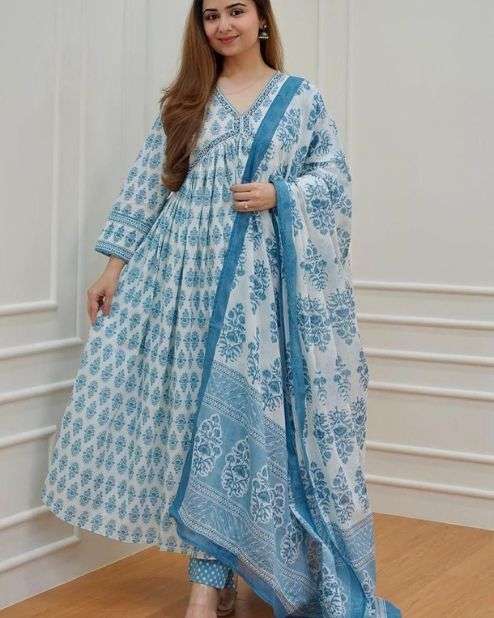 Blue Anarkali Kurti Pant With Dupatta