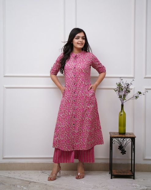 Pink Procin Printed Kurti With Pant