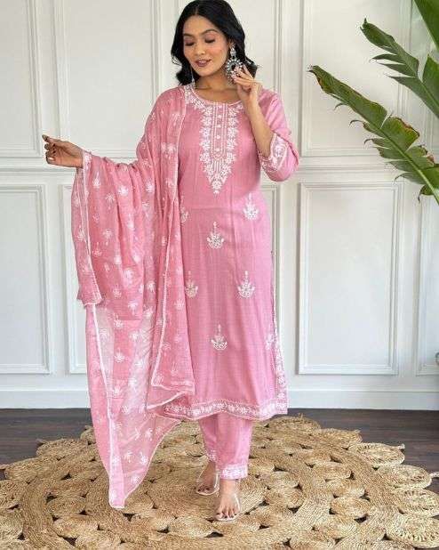 Light Pink Embroidered Kurti Pant Set