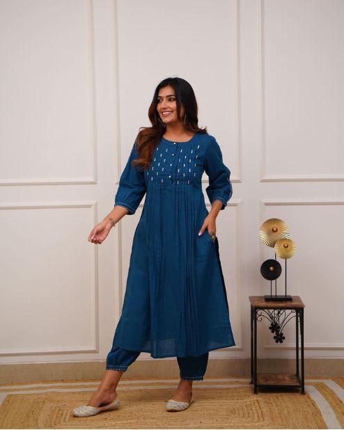 Teal Blue Kurti With Pant