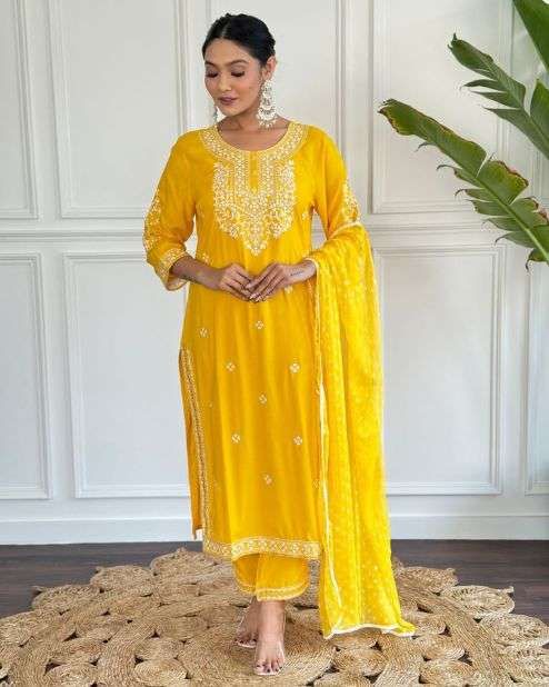 Yellow Party Wear Kurti Set