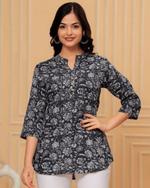 Rayon Black Short Kurti For Jeans