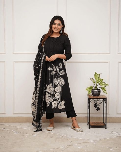 Rayon Black Kurti With Dupatta