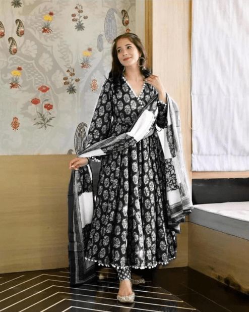 Black Anarkali Kurti With Pant & Dupatta