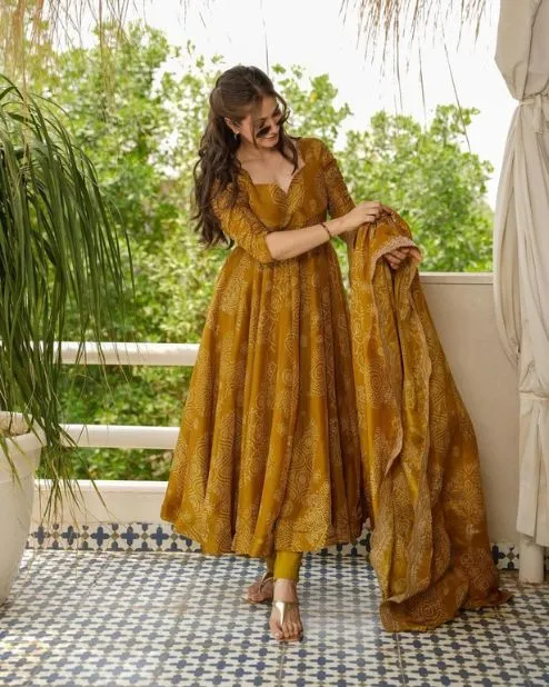 Bandhani Anarkali Kurti Set