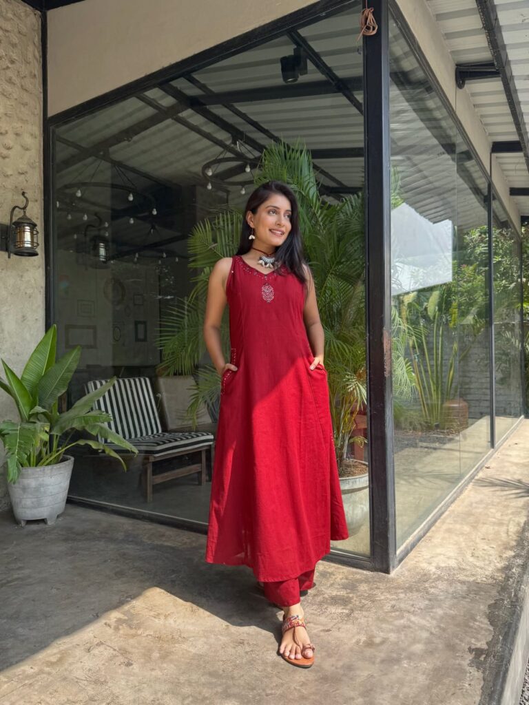 Red Plazo With Kurti Set