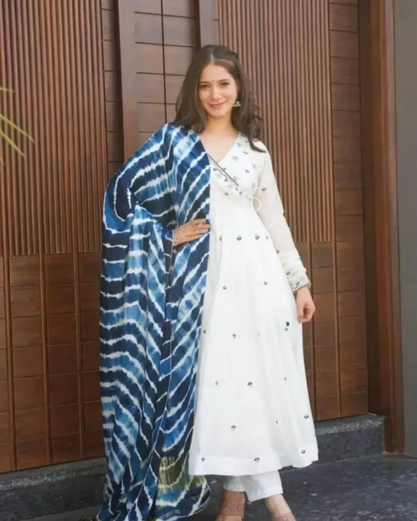 White Georgette Kurti Set
