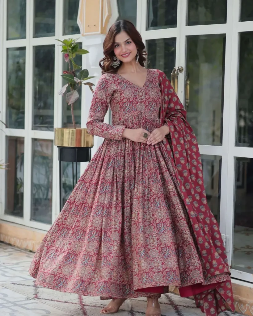 Printed Pure Cotton Anarkali Suit Set
