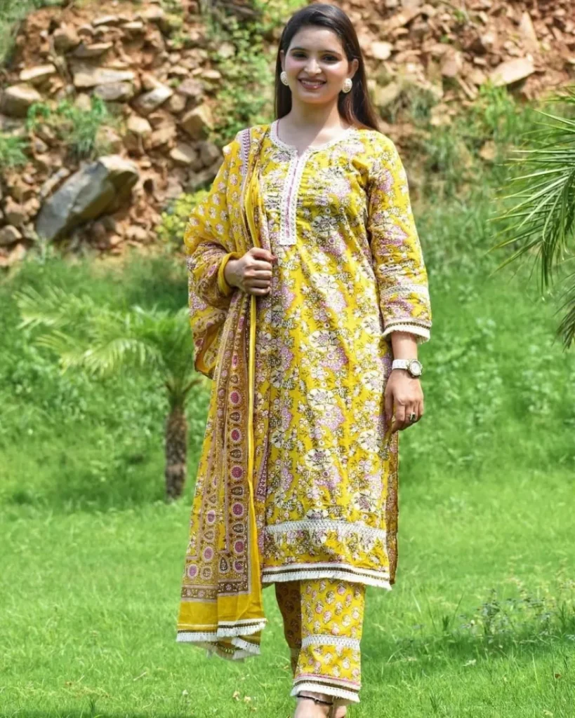 Yellow Pakistani Style Floral Printed Suit Set
