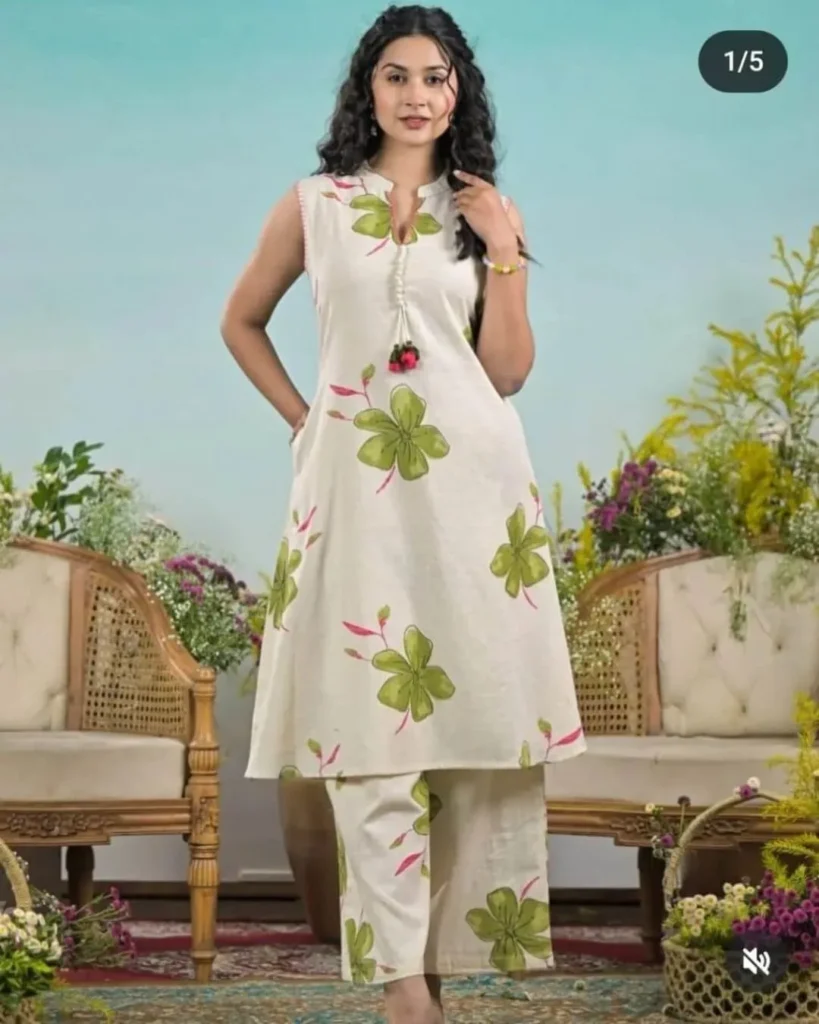 Sleeveless Kurti White With Pant Set​
