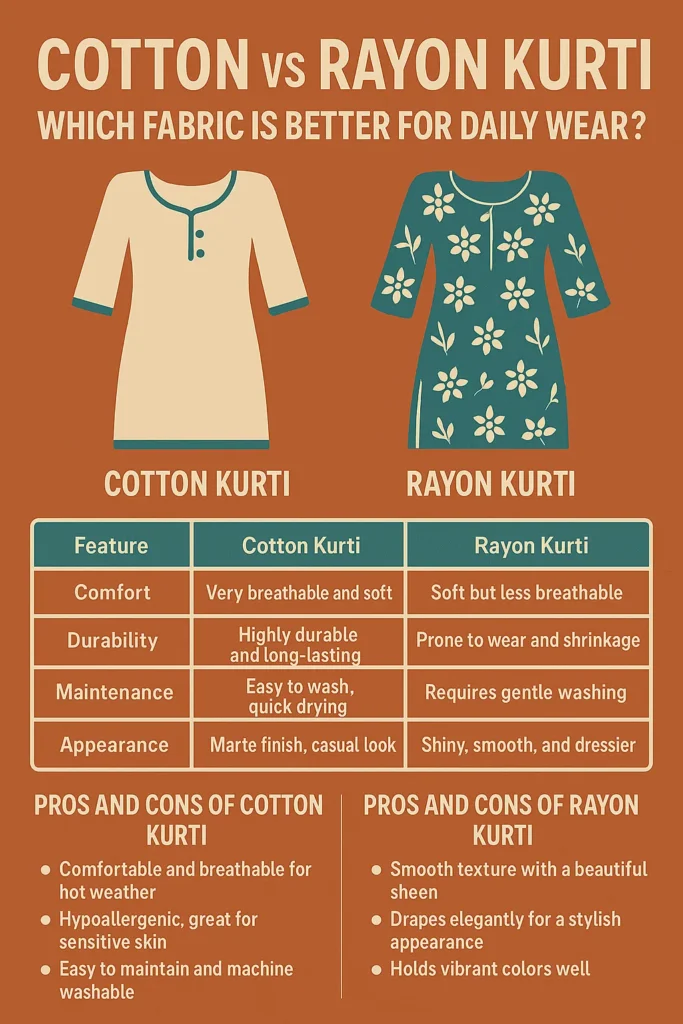 Comparing Cotton vs Rayon Kurti for Daily Wear